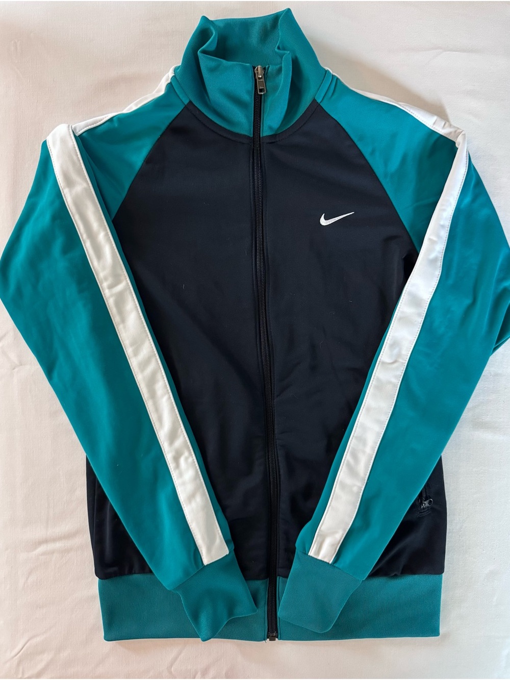 Vintage Nike Track Jacket, Teal & Navy Colorblock w/ White Stripe, size Medium